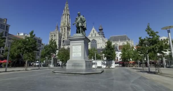 Antuérpia Bélgica Por Volta Agosto 2016 Estátua Rubens Antuérpia Dia — Vídeo de Stock