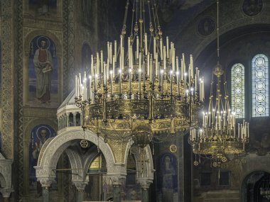 Sofya, Bulgaristan. Temmuz 2018 civarı. Alexander Nevsky Katedrali 'nin Panorama manzarası 