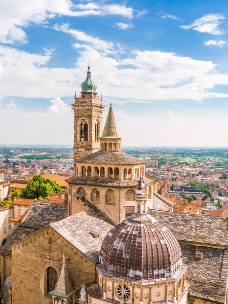 Vista Aérea Basílica Santa Maria Maggiore Cappella Colleoni Citta Alta — Foto de Stock