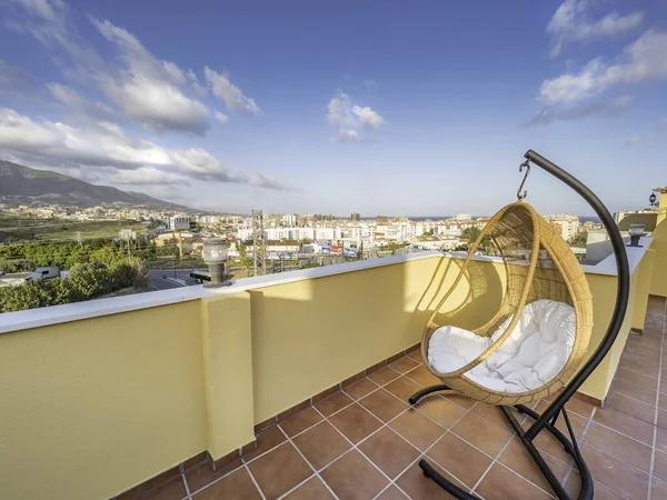 Hanging Chair Sun Beds Sunny Terrace Relaxing Summer Holiday Destination — Stock Photo, Image