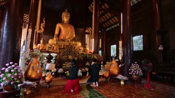 チェンマイ 人々はワットで仏を祈る — ストック動画