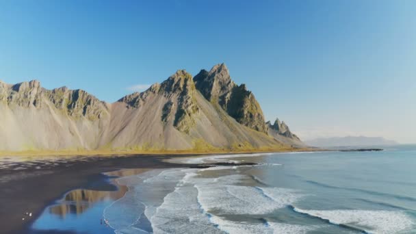 Aerial Drone View Flying Landscape Black Sand Beach — 비디오