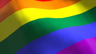 Eşcinsel gururu gökkuşağı bayrağı sallıyor. Kusursuz cgi animasyonu sinematik yavaş çekimde oldukça detaylı kumaş dokusu. Haklar ve eşitlik sembolü için mücadelenin Lgbtq 3d arka planı. 