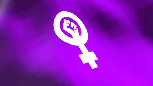 Feminist logo bayrağı sallıyor. Kusursuz cgi animasyonu sinematik yavaş çekimde oldukça detaylı kumaş dokusu. Kadınların vatandaşlık hakları ve eşitlik sembolü için mücadelenin 3D arka planını güçlendirmesi. 