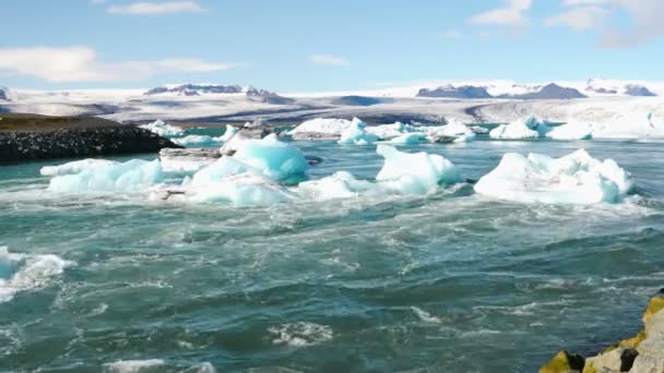 Panorama Glacier Jokulsarlon Des Icebergs Flottant Dans Lagune Des Endroits — Video