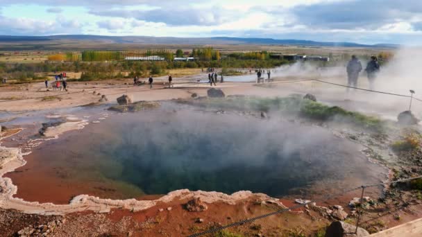 Haukadalur Iceland Circa November 2019 Blue Pool Vapour Haukadalur Geothermal — Stock Video
