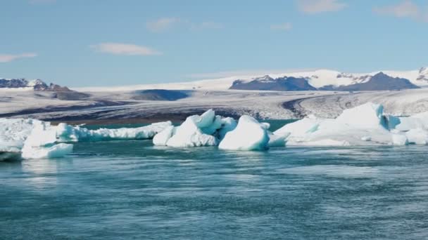 Panorama Glacier Jokulsarlon Des Icebergs Flottant Dans Lagune Des Endroits — Video