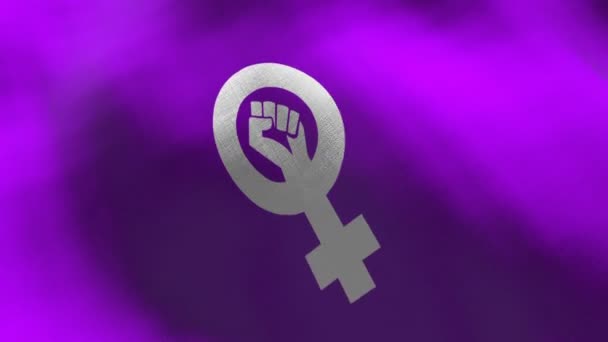 Feministisches Logo Schwenkt Fahne Nahtlose Cgi Animation Hochdetaillierte Stofftextur Filmischer — Stockvideo