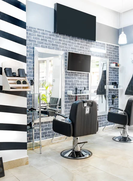 Moderner Heller Schönheitssalon Friseursalon Interieur Mit Industriellem Minimal Look Schwarz — Stockfoto