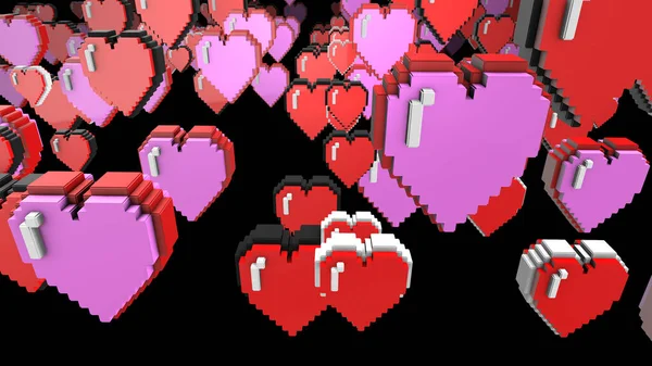 Bitar Pixel Hjärtan Illustration Retro Arkad Videospel Alla Hjärtans Dag — Stockfoto