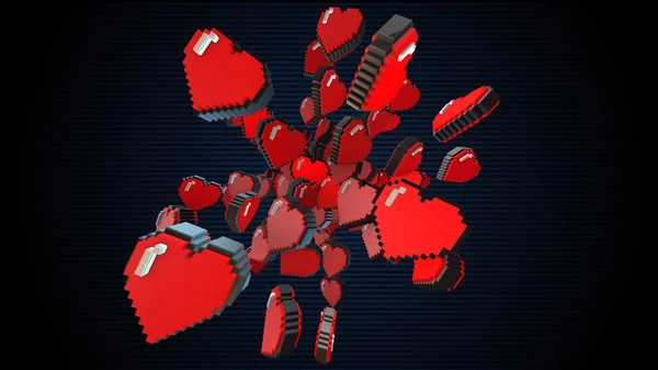 Bitar Pixel Hjärtan Illustration Retro Arkad Videospel Alla Hjärtans Dag — Stockfoto