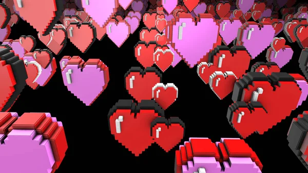 Bits Pixel Hearts Illustration Retro Arcade Video Game Valentine Day — Stock Photo, Image