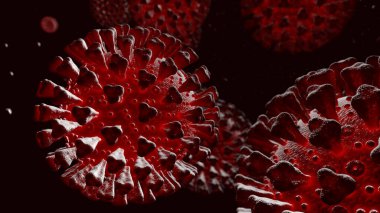 Coronavirus hastalığı Covid-19 enfeksiyonunun kullanıcı arayüzü Fui Hud 'un gelecekteki tıbbi grafiği. Çin patojen solunum gribi covid virüsünün 3 boyutlu tıbbi çizimi.