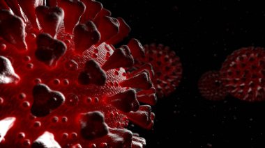 Coronavirus hastalığı Covid-19 enfeksiyonunun kullanıcı arayüzü Fui Hud 'un gelecekteki tıbbi grafiği. Çin patojen solunum gribi covid virüsünün 3 boyutlu tıbbi çizimi.