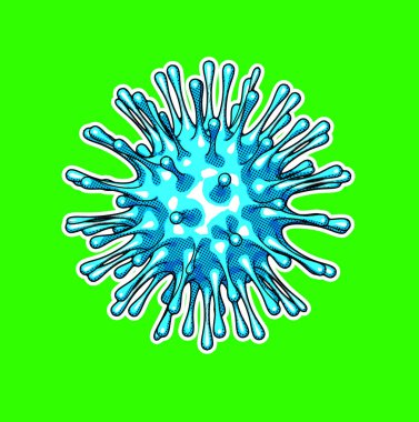 Coronavirus hastalığı Covid-19 enfeksiyonunun geçmişe dönük çizgi film grafiği. 3D tıbbi illüstrasyon patojen covid virüsü yeşil renk arkaplan ile izole komik yarım ton tarzında.