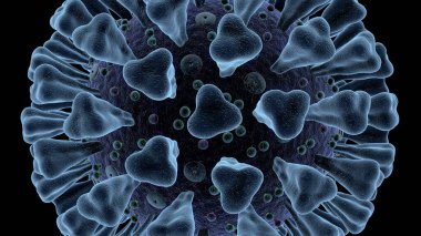 Coronavirus hastalığının detaylı elektronik mikroskop simülasyonu Covid-19 enfeksiyon 3D Çin patojen solunum gribi covid virüsünün tıbbi çizimi.