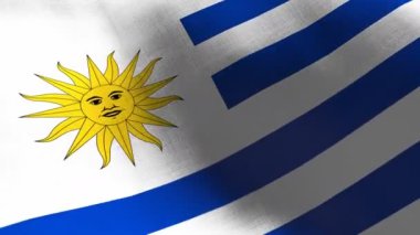 Uruguay bayrağı sallıyor. Kusursuz cgi animasyonu sinematik yavaş çekimde oldukça detaylı kumaş dokusu. Ülke sembolünün ya da hükümet konseptinin vatansever 3 boyutlu arka planı. Spor yarışması arkaplanı.
