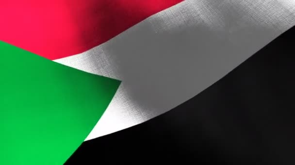 Il Sudan sventola bandiera. Animazione cgi senza soluzione di continuità texture in tessuto altamente dettagliato al rallentatore cinematografico. sfondo 3d patriottico del simbolo del paese o concetto di governo. Contesto della competizione sportiva. — Video Stock
