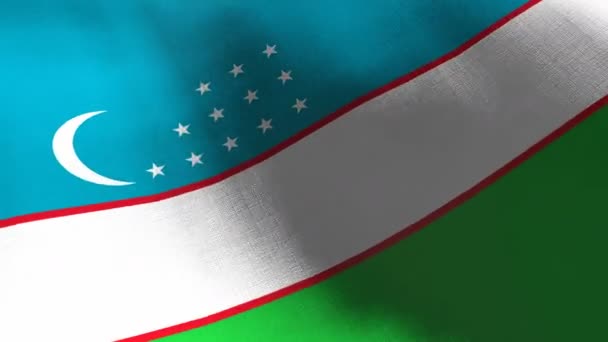 Üzbegisztán lobogtatja a zászlót. Zökkenőmentes cgi animáció nagyon részletes szövet textúra filmes lassított felvételen. Hazafias 3d háttér ország szimbólum vagy kormányzati koncepció. Sportverseny háttere. — Stock videók