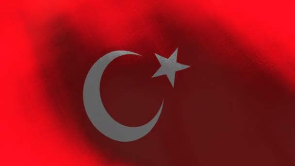 Die Türkei schwenkt Flagge. Nahtlose CGI-Animation mit sehr detaillierter Textur in filmischer Zeitlupe. Patriotischer 3D-Hintergrund von Ländersymbol oder Regierungskonzept. Sportliche Wettkampfkulisse. — Stockvideo