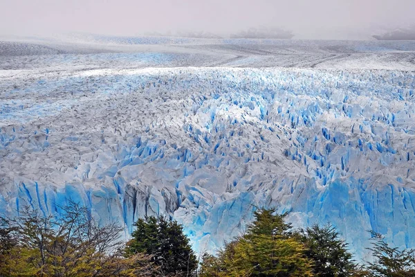 Perito Moreno gleccser, El Calafate, Argentína, szemben a szürke ég. — Stock Fotó