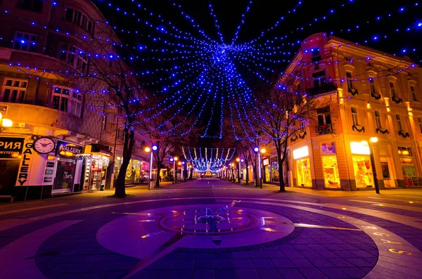 Burgas city, Bulgaria - December 08, 2012. Christmas decoration at night Stock Picture
