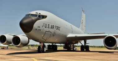 Columbus Afb, Mississippi - 20 Nisan 2018: Columbus Hava Kuvvetleri üssünde pistte A ABD Hava Kuvvetleri Kc-135r Stratotanker refueler. Bu Kc-135 186th hava Refueling kanat Mississippi hava Milli Muhafız atanır.