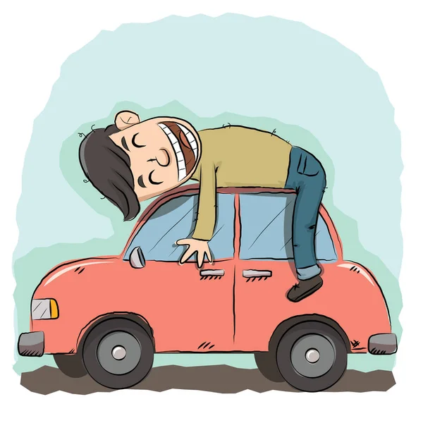 Man hugging his car. — Stock Vector