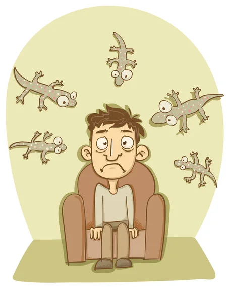 Man with house gecko. — Stock Vector