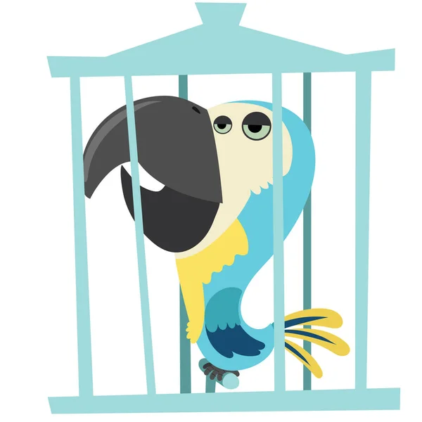 Cartoon uttråkad fågel i bur. — Stock vektor