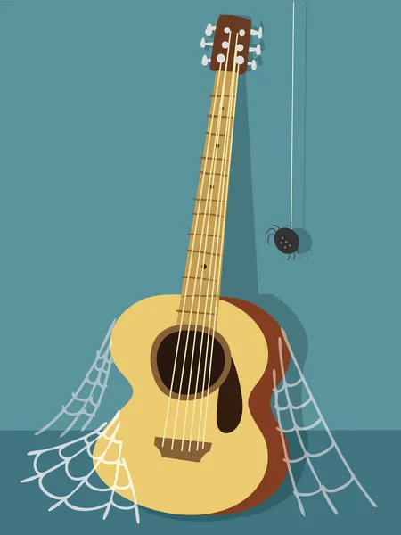 Vieja guitarra con tela de araña — Archivo Imágenes Vectoriales