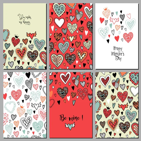 Sevgililer günü kartpostal kümesi. Çizilmiş vektör çizim el.