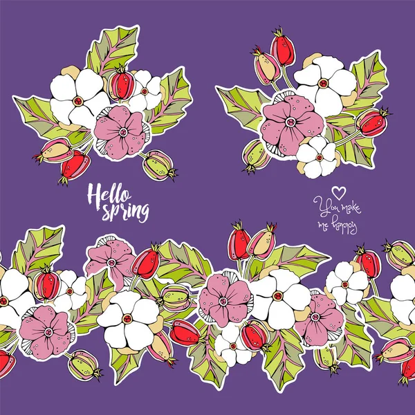 Briar meyveler ve çiçekler ile sorunsuz sınır. İki sopa ile