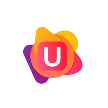 Soyut eğlence şekil öğeleri şirket logosu işareti simgesi. U harfi günlük