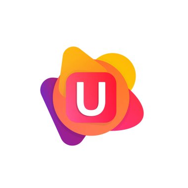 Soyut eğlence şekil öğeleri şirket logosu işareti simgesi. U harfi günlük