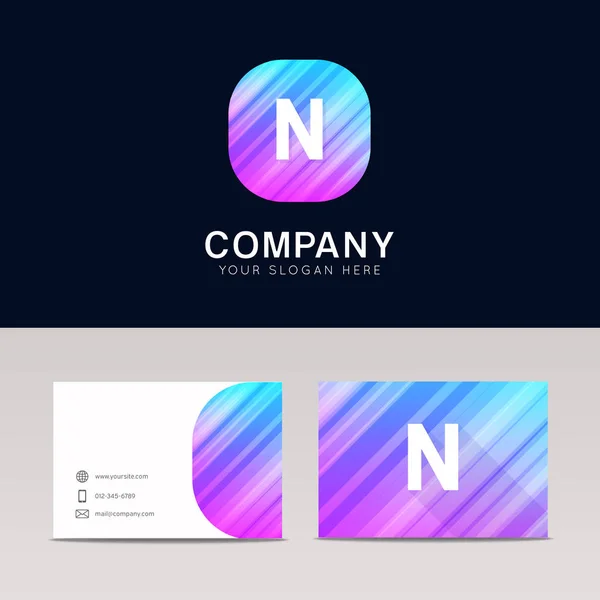 Logotipo abstracto de la empresa símbolo de signo de icono de N plana con tarjeta de visita — Vector de stock