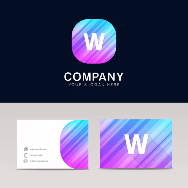 Símbolo de signo W plano abstracto logotipo de la empresa con tarjeta de visita — Archivo Imágenes Vectoriales