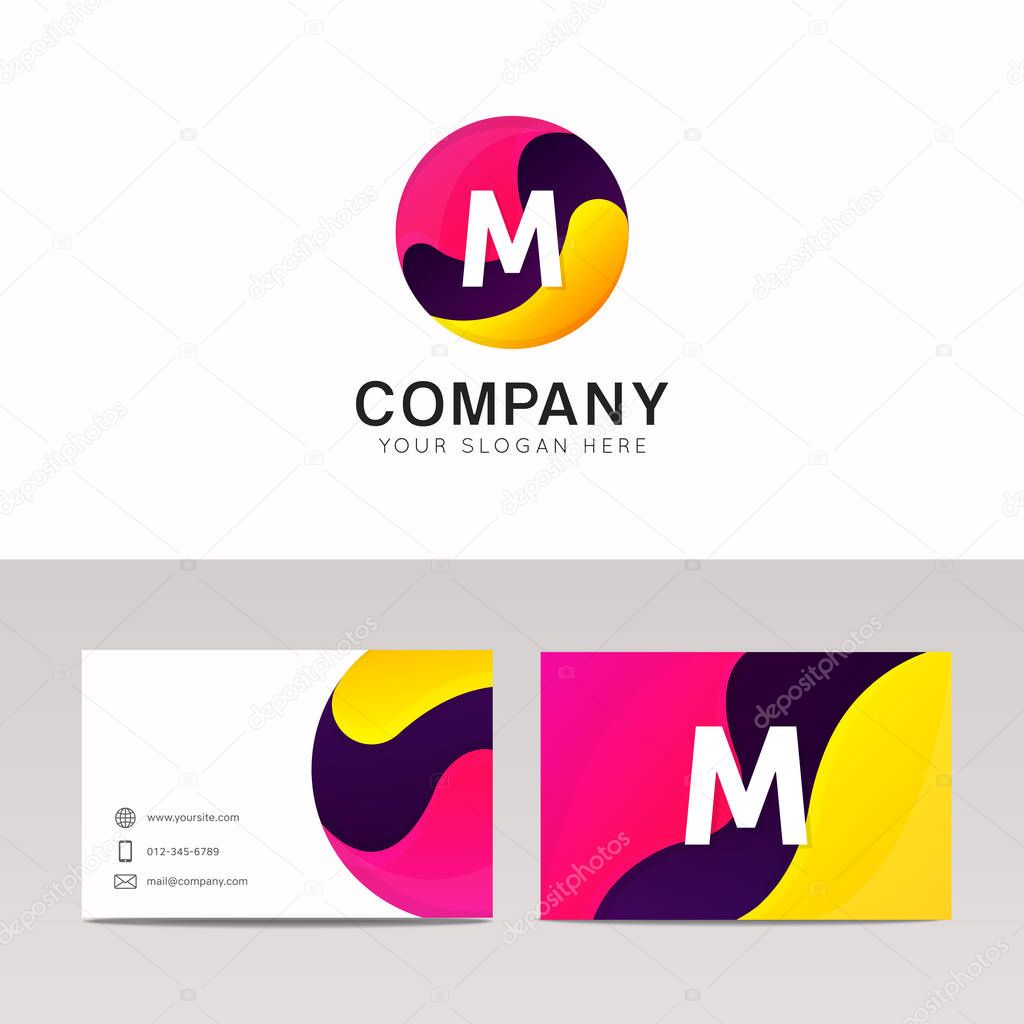 Fun round M letter logo sign. Abstract circle shape icon vector design.
