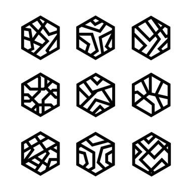 Doğrusal altıgen logo simgesi seti. Modern vektör geometrik şekilleri.