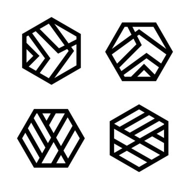 Doğrusal altıgen logo simgesi seti. Modern vektör geometrik şekilleri.