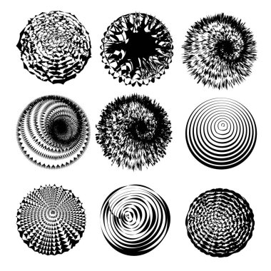 Soyut çember şekilleri kümesi. Tek renkli geometrik yuvarlak elementler.