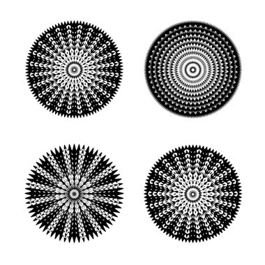 Soyut geometrik mandalalar seti. Simetrik yuvarlak geometrik şekiller.