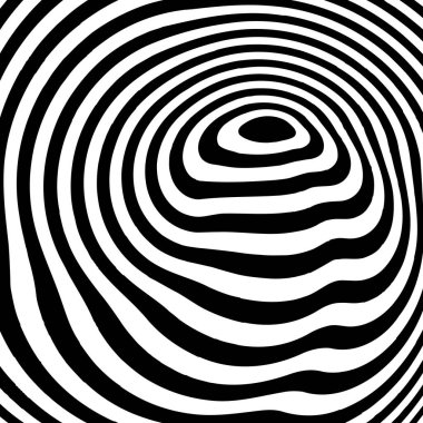 Soyut optik illüzyon arka plan vektör tasarımı. Psikedelik çizgili siyah beyaz arka plan. Hipnotik desen.
