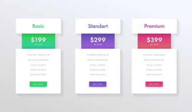 Fiyat listesi demeti ui şablon tasarımı. Planlı sütunlar. Tarifeli sekmeler.