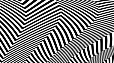 Soyut zig zag optik illüzyon arka planı. Siyah ve beyaz çizgili vektör tasarımı.