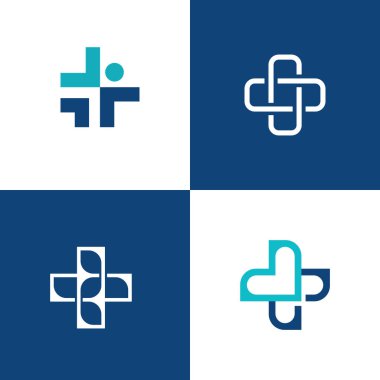 Bir dizi sağlık hizmeti logosu ikonu. Medicine Cross işaret vektör tasarımı.