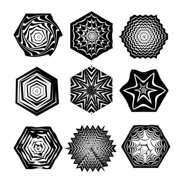 Набір Абстрактних Геометричних Шестикутних Форм Логотипу Дизайну Піктограм Збірка Декоративних — стокове фото