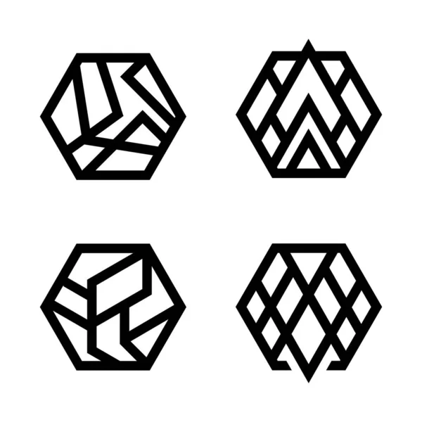 Set of linear hexagon logo icon signs. Modern vector geometric shapes.