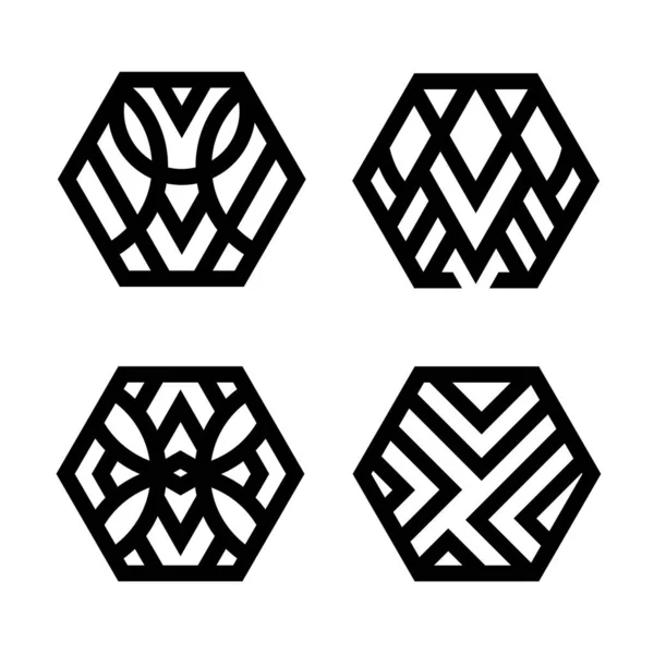 Set Linear Hexagon Logo Icon Signs Modern Vector Geometric Shapes — Stock Photo, Image