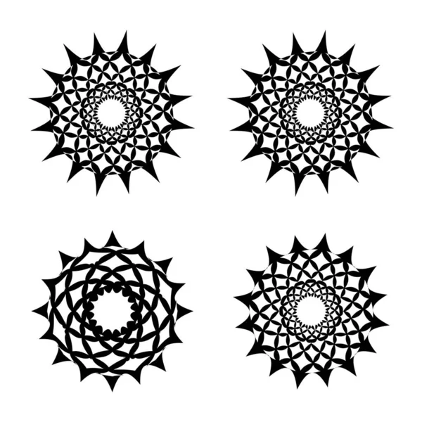 Zestaw Ornamentów Symetrycznych Okręgu Monochromatyczne Okrągłe Ozdobne Kształty Logo — Zdjęcie stockowe